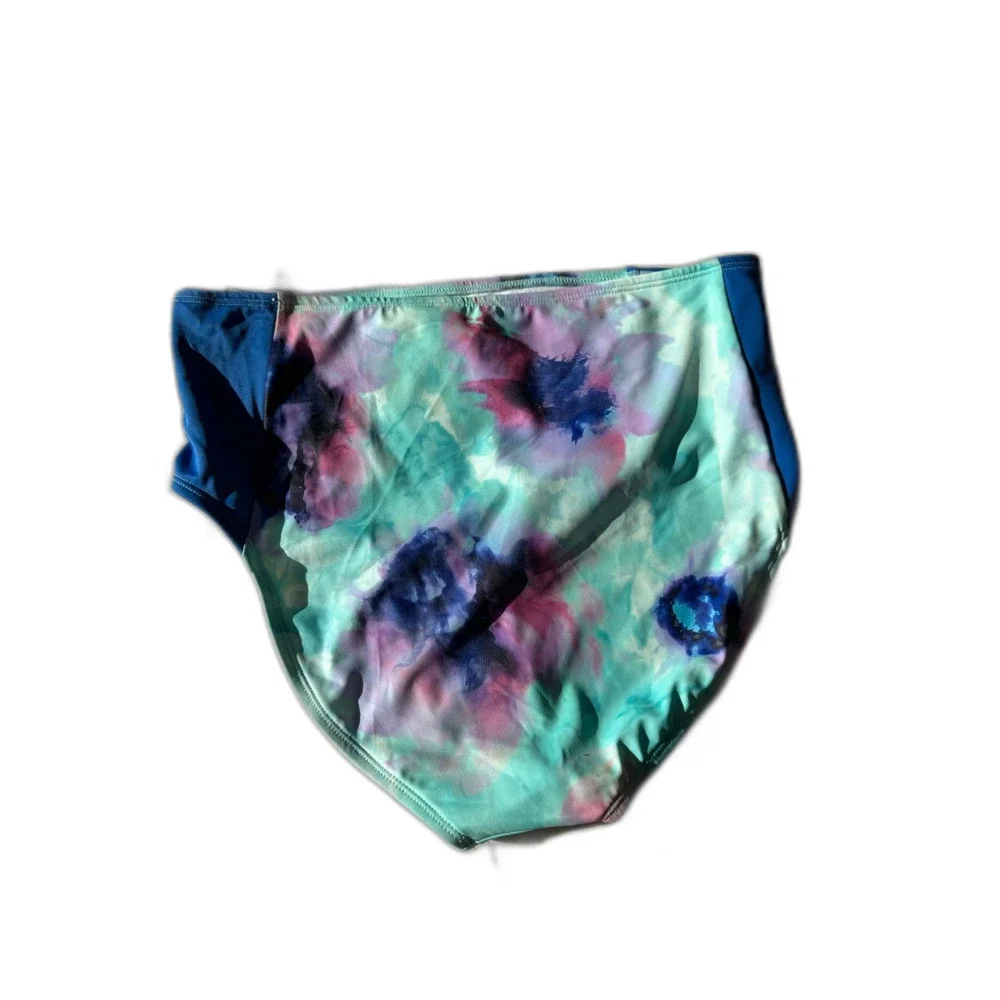 NWT DSG Girls High Waist Swim Bottom Inky Overdye Cool Blue Tie Dye Size XL